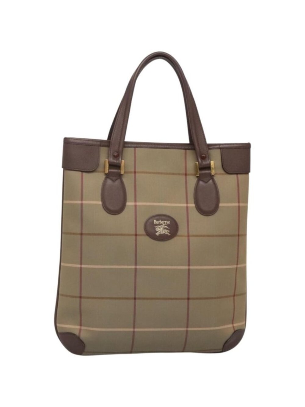Burberrys Nova Check Tote Bag Canvas Beige Gold